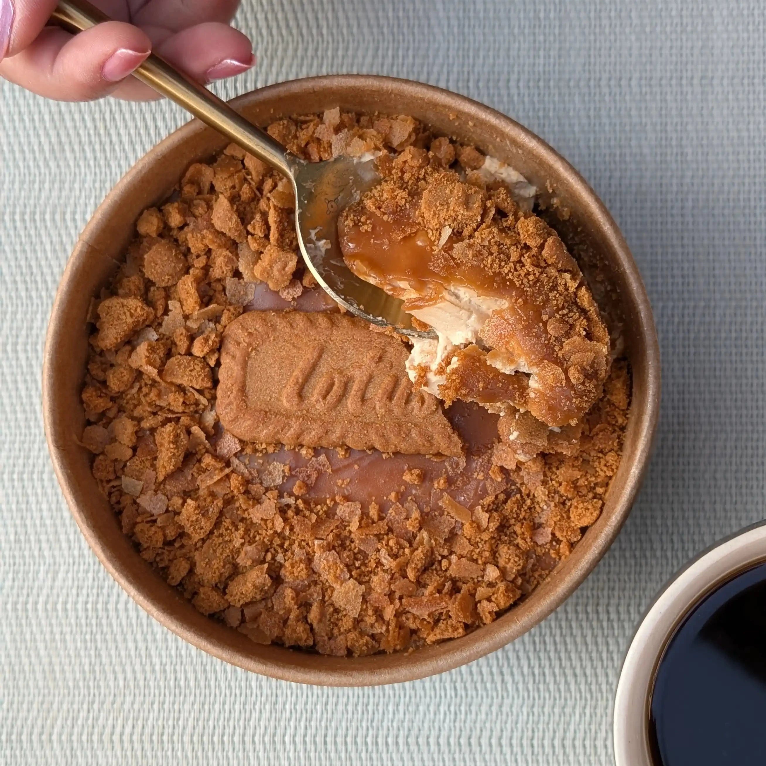 Lotus biscoff pudding scooped out