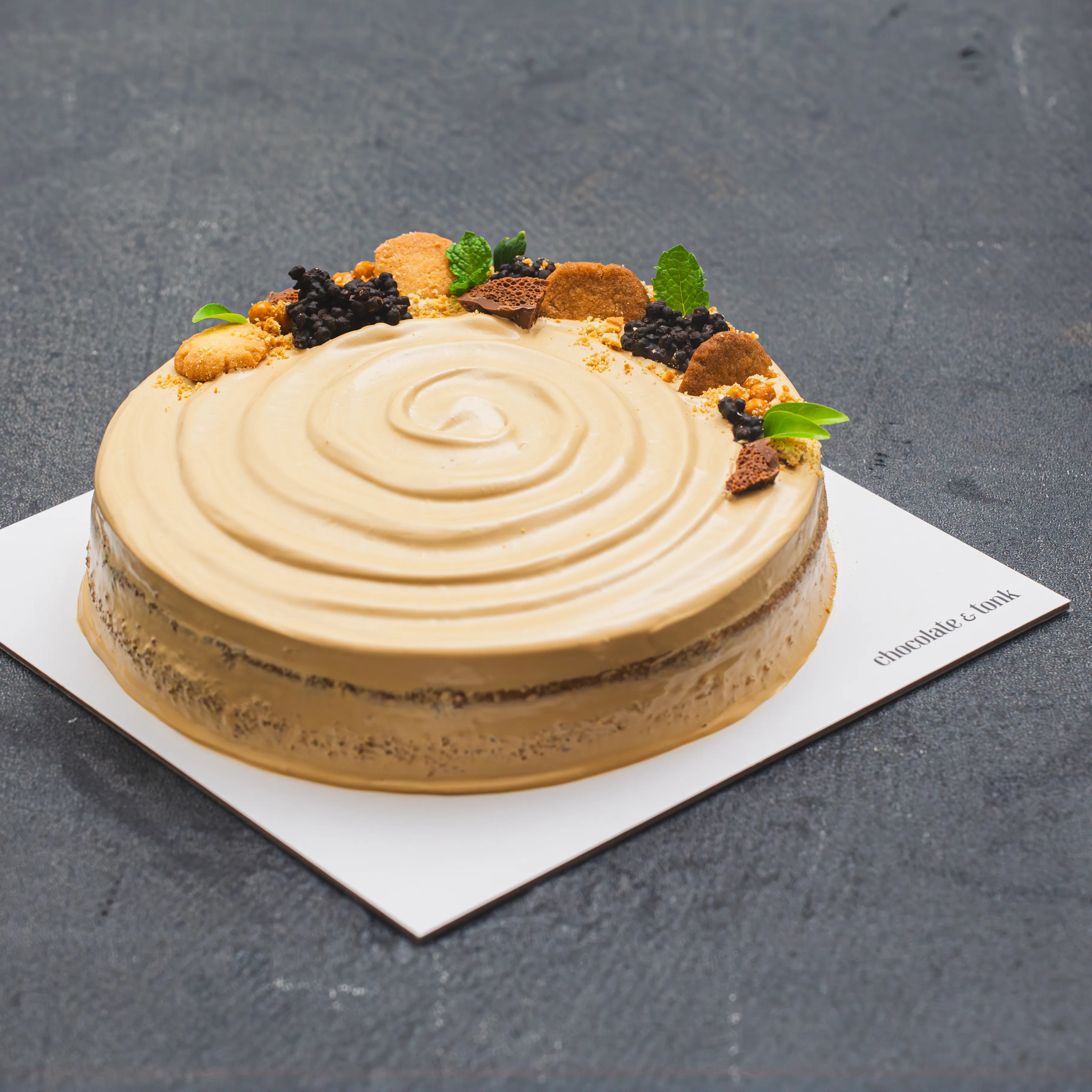 Rich vanilla cake soaked with whisky, with a coffee icing